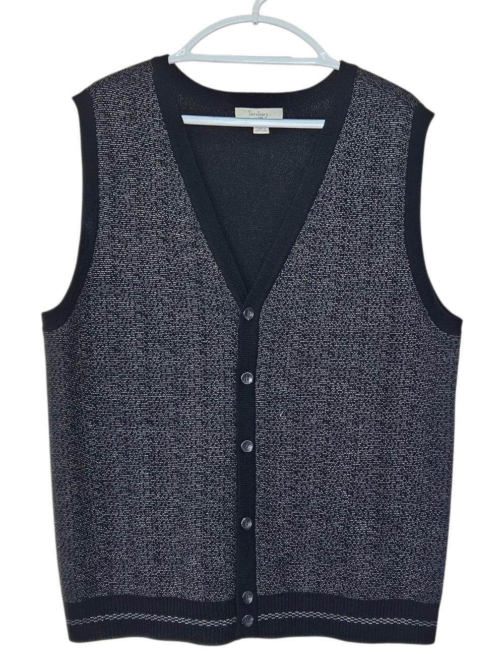 Turnbury Wool Vest Button-Front Black & White Size 44